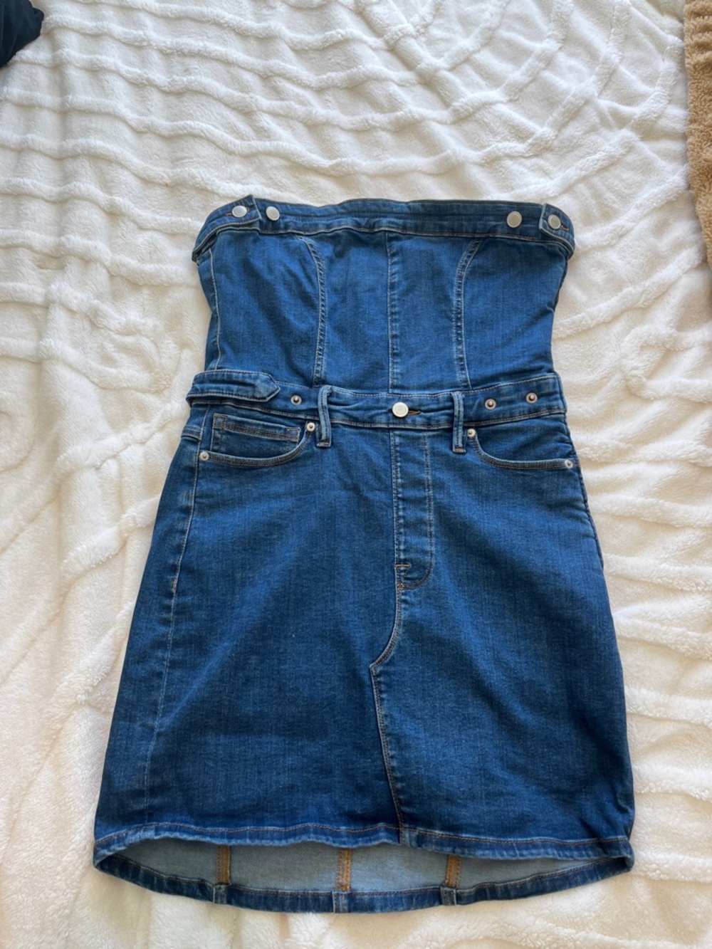Good American Dark Blue Strapless Denim Overall Dress